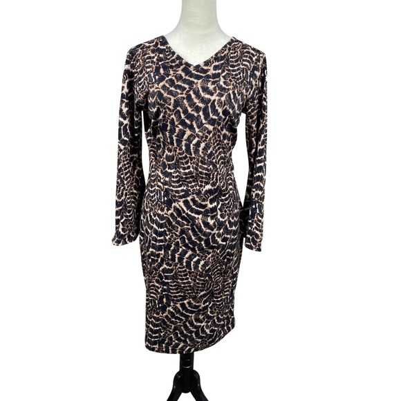 Ashro Dresses & Skirts - ASHRO Animal Print Bodycon Dress Long Sleeve V Neck Size Small Mob Wife‎